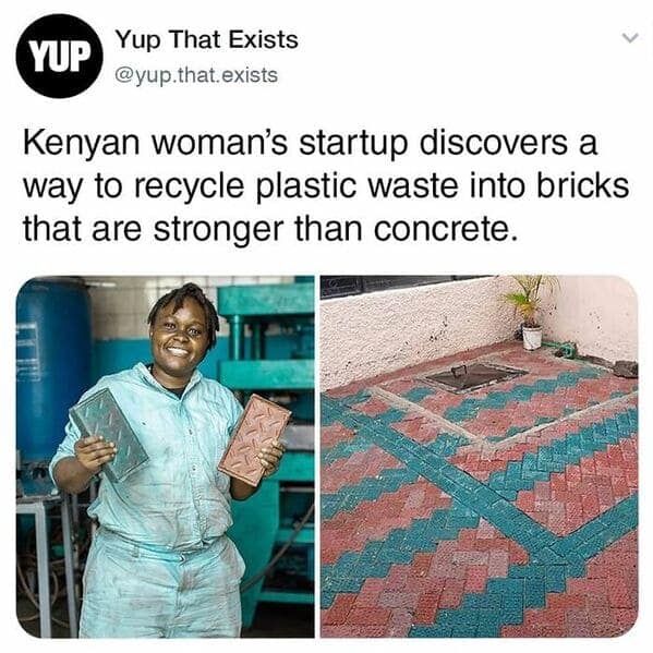 A fun random fact about a Kenyan startup recycling plastic waste into bricks stronger than concrete.