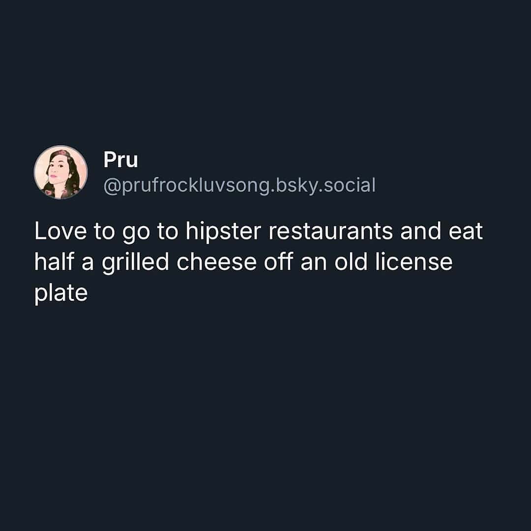 A funny food tweet mocking hipster restaurants serving food on license