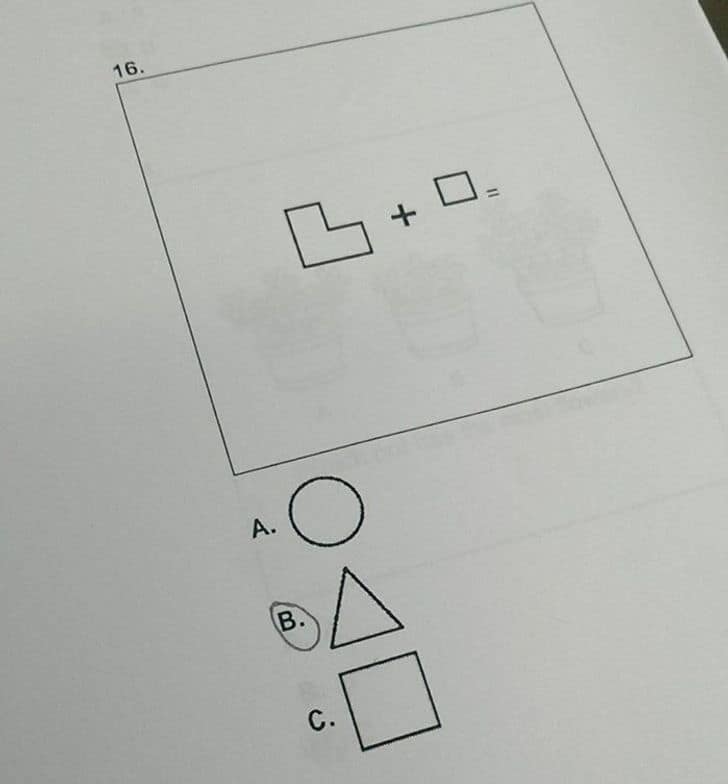 Geometry multiple choice question where student incorrectly circles a triangle to complete a square equation.