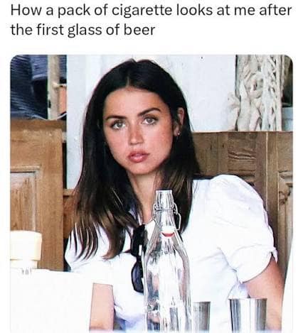 Ana de Armas looking seductive representing a pack of cigarettes funny memes.