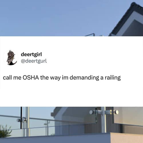 Tumblr post demanding a balcony railing by jokingly calling themselves OSHA.