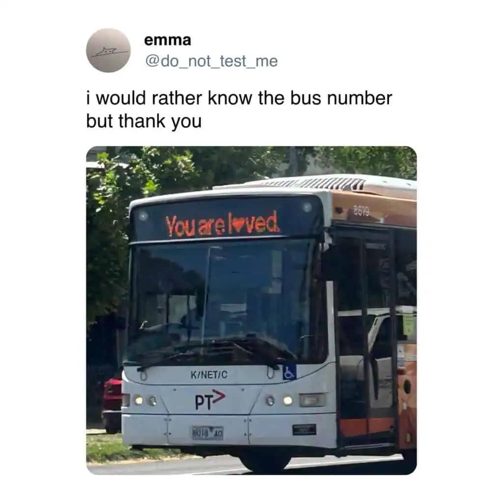 City bus digital sign partially blocked to read You are l ved.