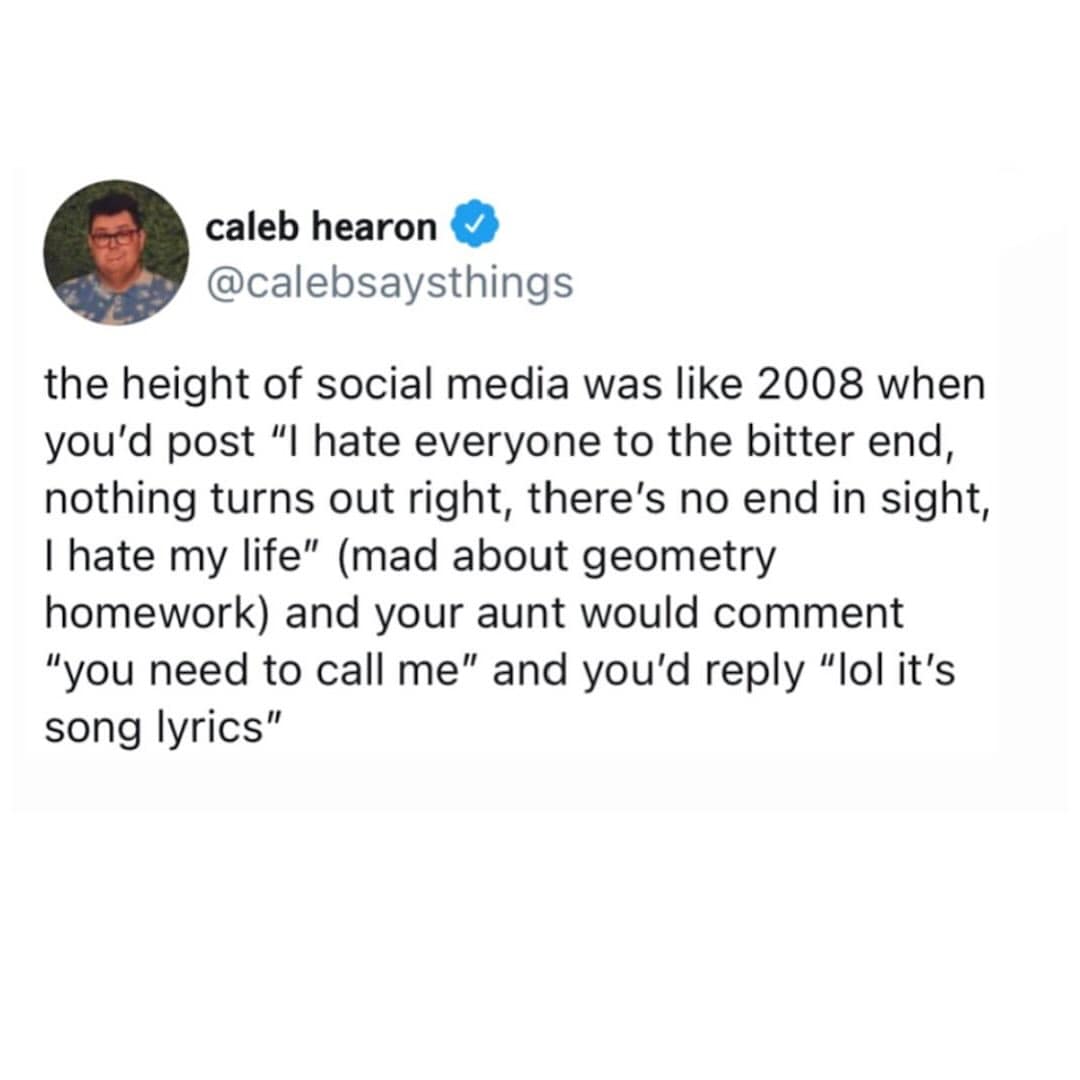Tweet reminiscing about 2008 social media drama and concerned aunts.