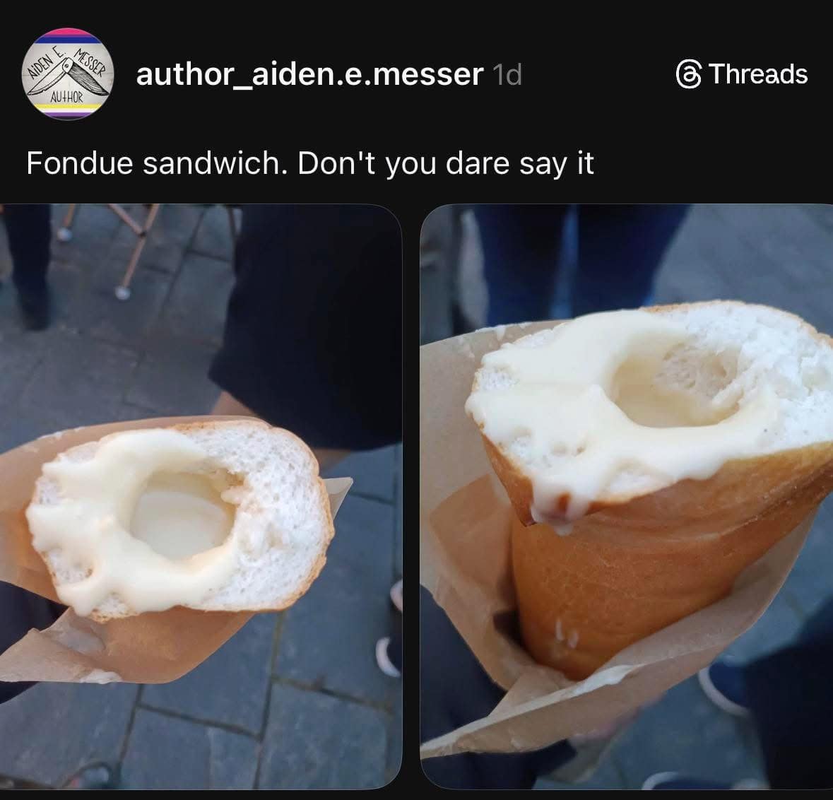 Baguette hollowed out and filled with melted cheese fondue funny pics.