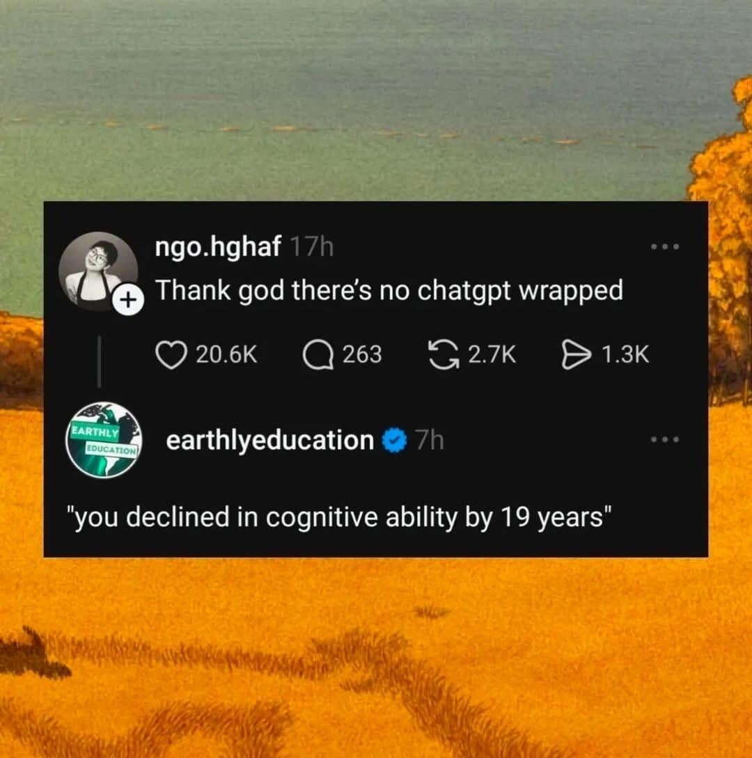 A funny pic of a tweet roasting someone for not having a ChatGPT wrapped.