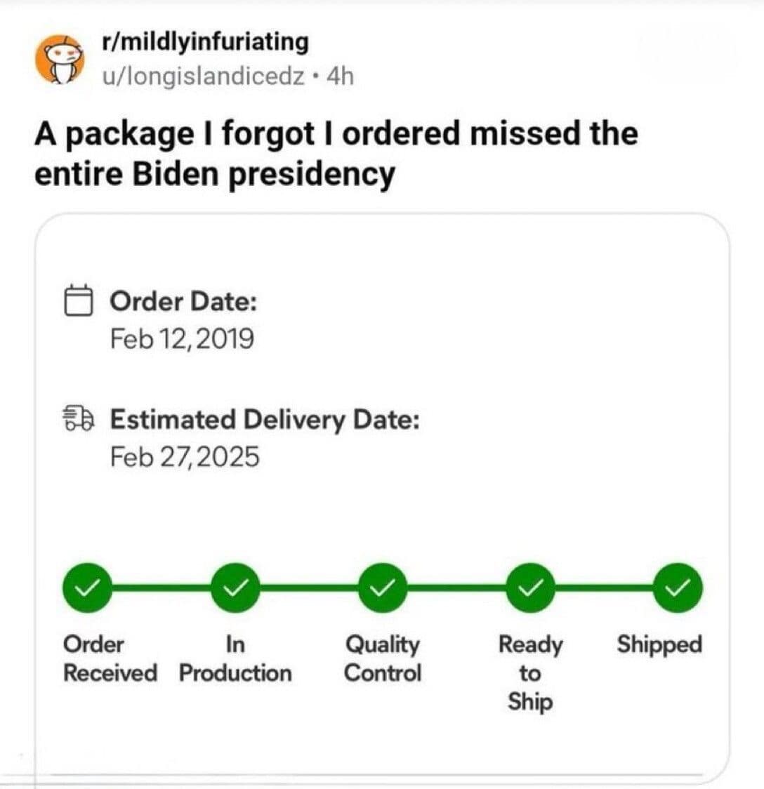 Shipment tracking showing a 6 year delay in funny pics