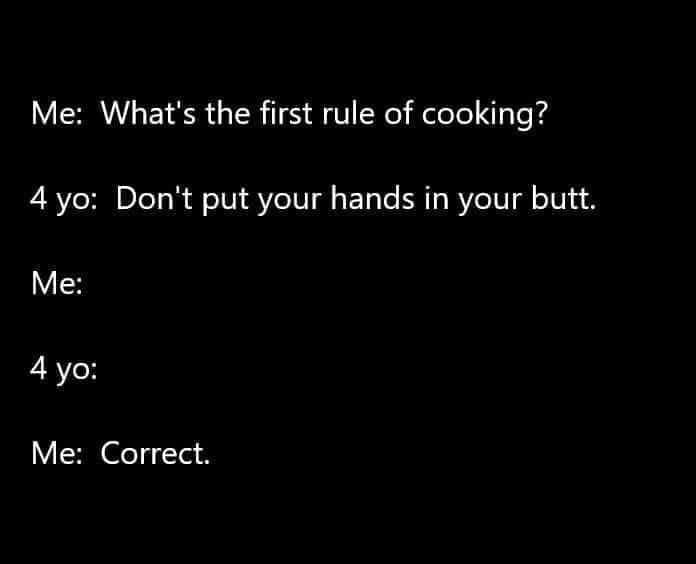 A funny pic of a text conversation about cooking rules.