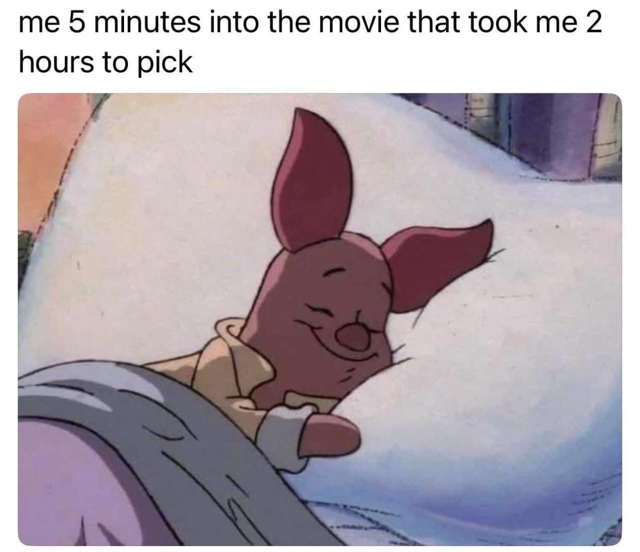 A funny pic of Piglet sleeping happily in bed.