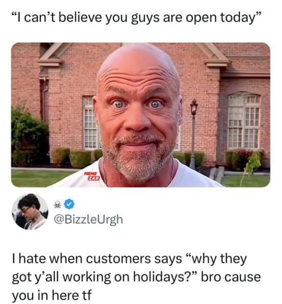 This funny retail meme features Kurt Angle staring blankly at a holiday shopper