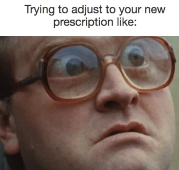 Bubbles from Trailer Park Boys with huge magnified eyes adjusting prescription glasses memes.