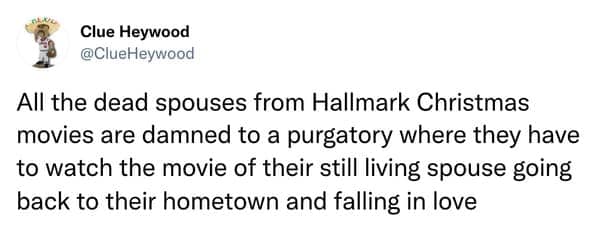 Tweet suggesting dead spouses are forced to watch their partners fall in love again.