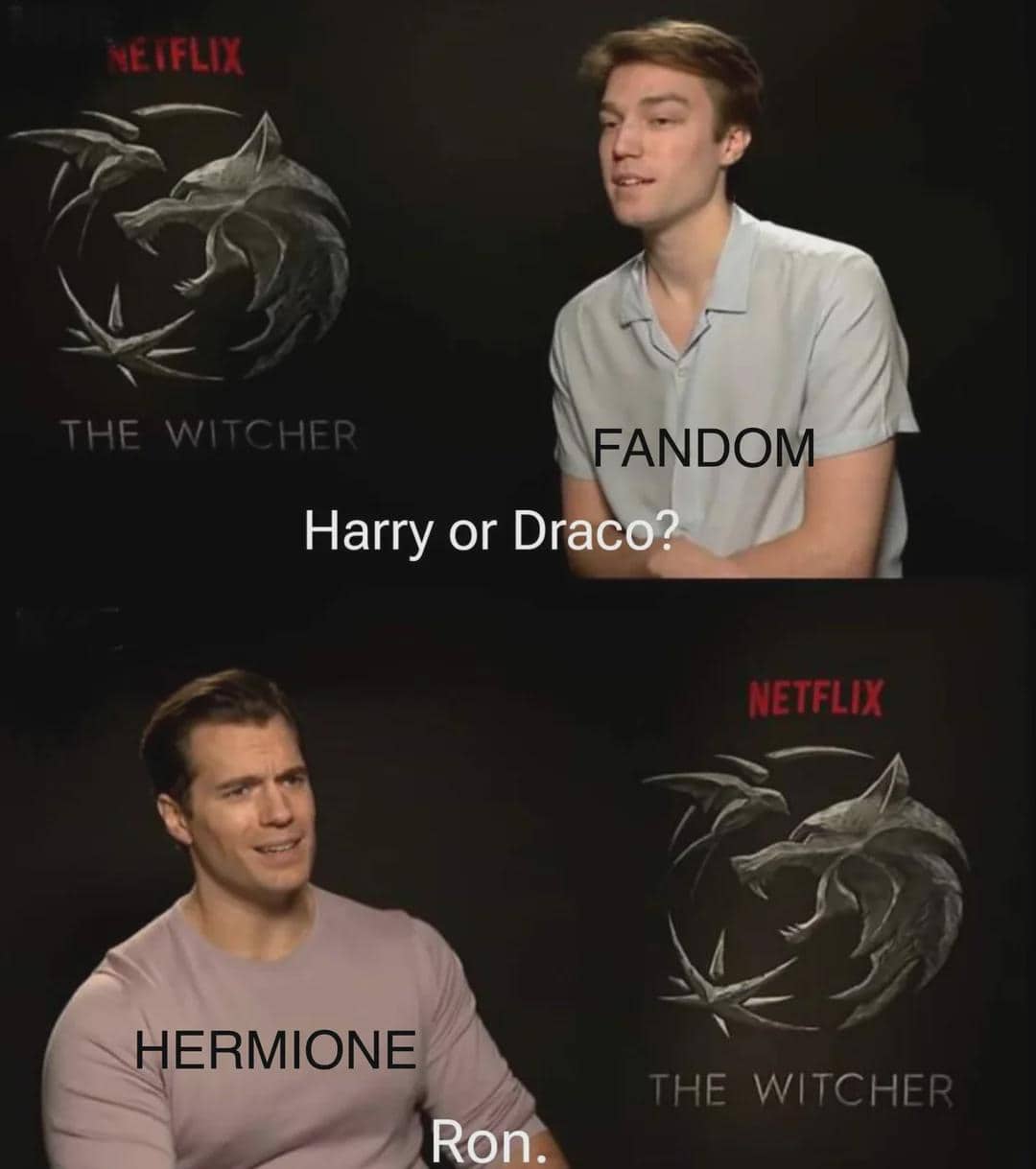 A Harry Potter meme where Henry Cavill chooses Hermione over the boys.