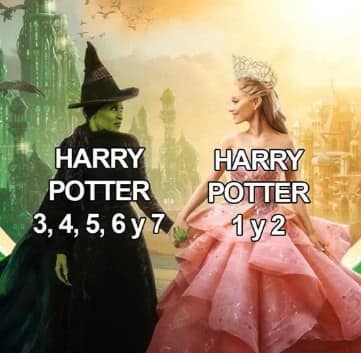 A Harry Potter meme comparing the light and dark tones of the movies using Wicked.