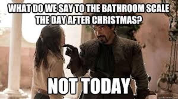 A funny new years hangover meme using Game of Thrones to refuse stepping on the scale