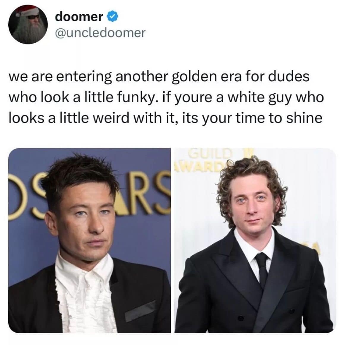 Jeremy Allen White and Barry Keoghan in a funny meme about weird-looking men.