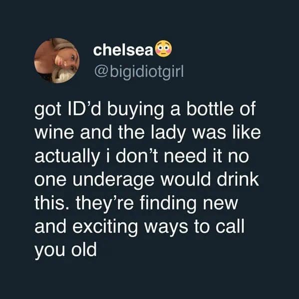 Tweet about getting roasted by a cashier for buying cheap wine in a funny meme.