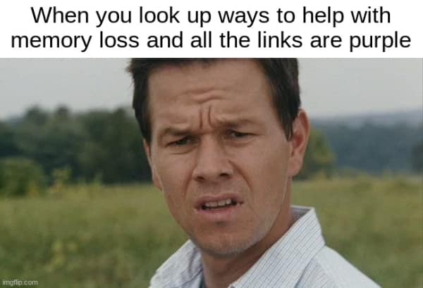 Mark Wahlberg looking confused and concerned that all the links for memory loss searches are purple.