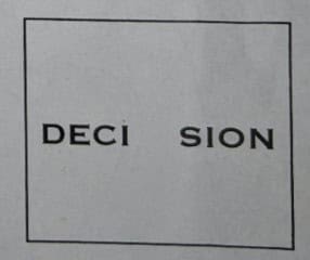 The word DECISION split into two parts with a large gap.