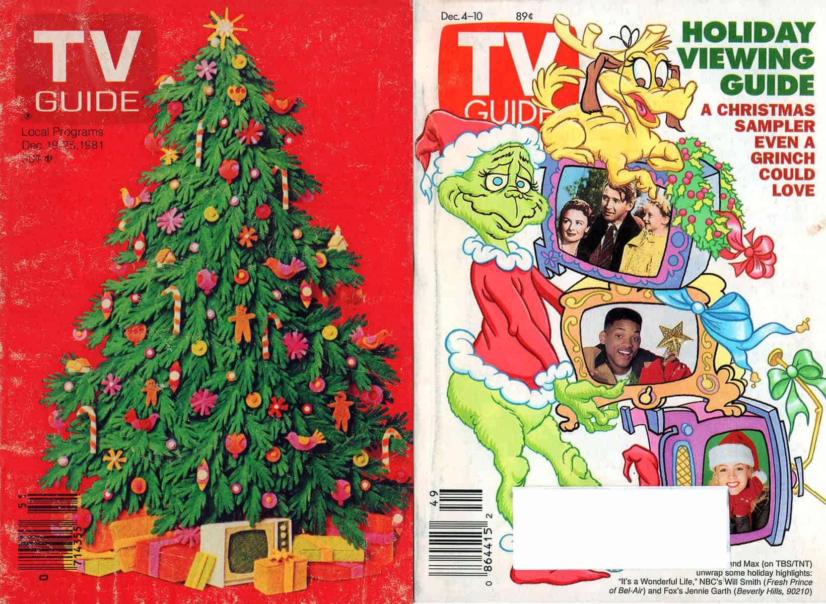 A retro christmas photo of a TV Guide cover featuring The Grinch.