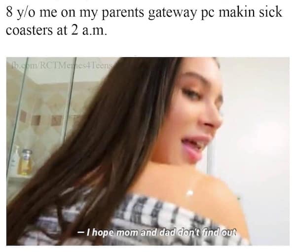 Joke about staying up late playing games using a suggestive image as a rollercoaster tycoon meme
