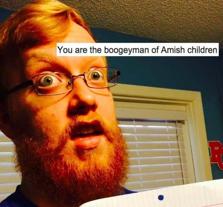 A funny insult calling a ginger man with a beard the boogeyman of Amish children.