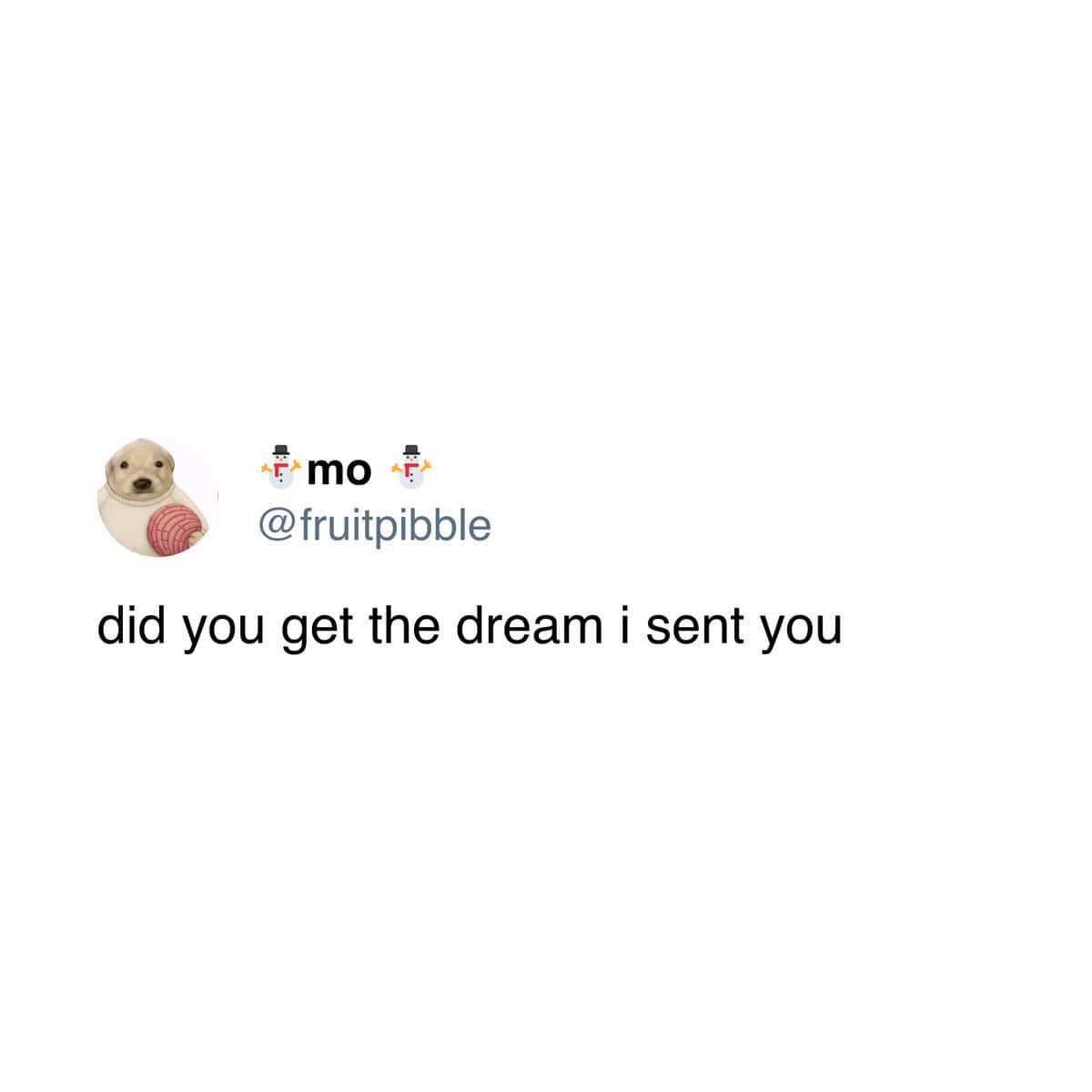 Tweet asking if you received the dream I sent you with dog icon.