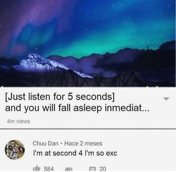 A sleep meme showing a YouTube comment cutting off mid-sentence while watching a sleep aid video.