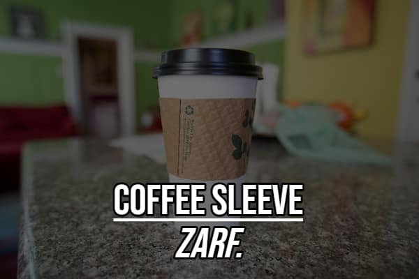 Trivia card defining coffee sleeve as zarf things you didn't know had a name.
