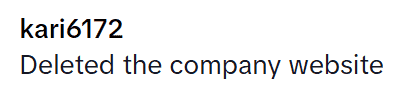 Short social media comment stating the user accidentally deleted the entire company website.
