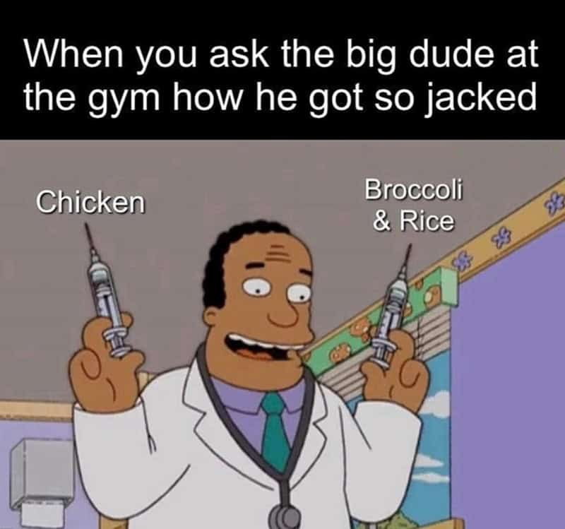 A workout meme of Dr. Hibbert from The Simpsons holding syringes.