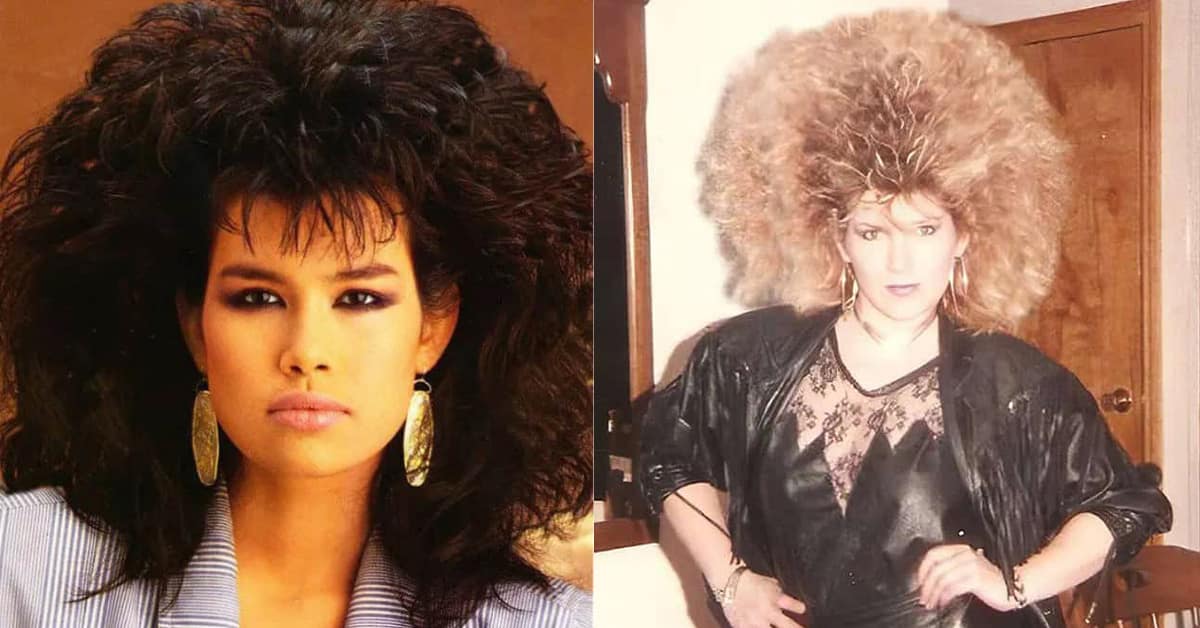 Collection of 80s haircut disasters and 80s hair styles showing extreme volume and teasing