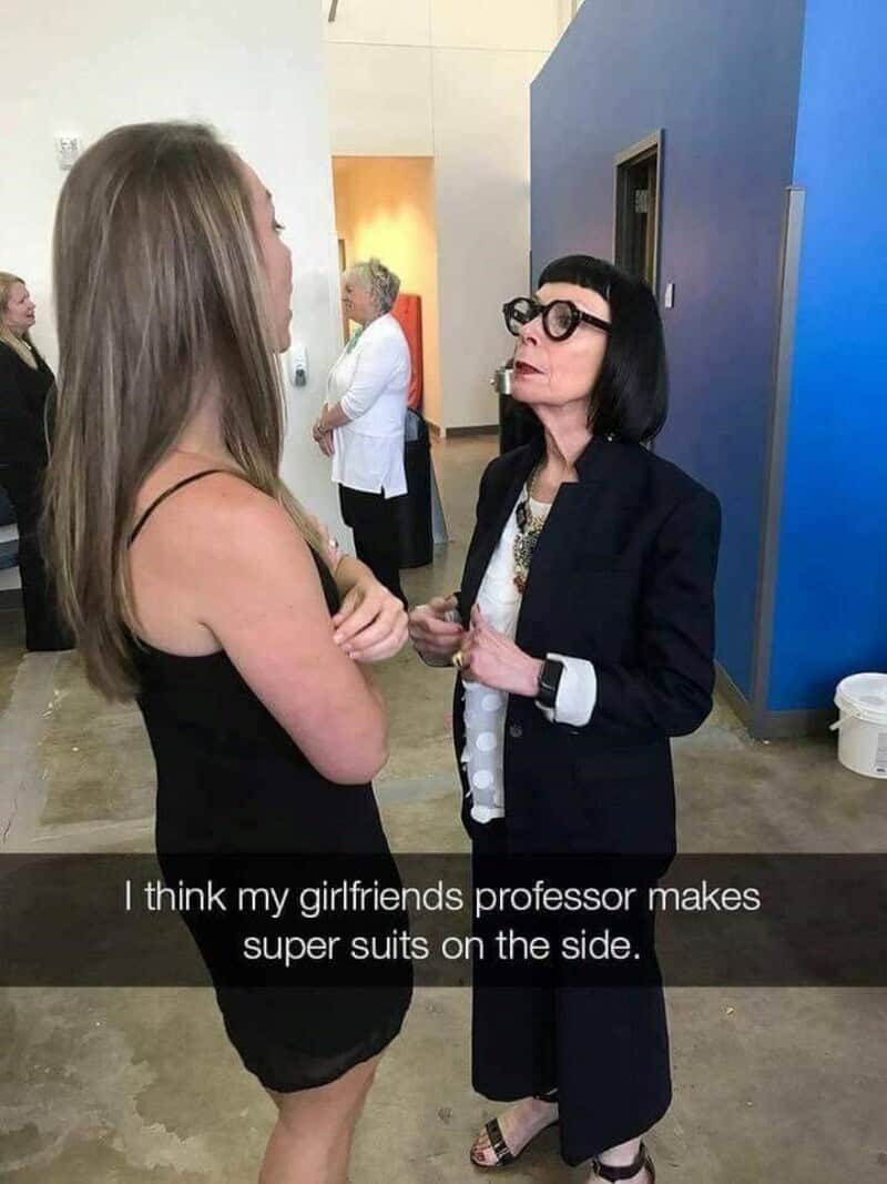 A Disney meme photo of a woman with a bob haircut and round glasses who looks identical to Edna Mode from The Incredibles.