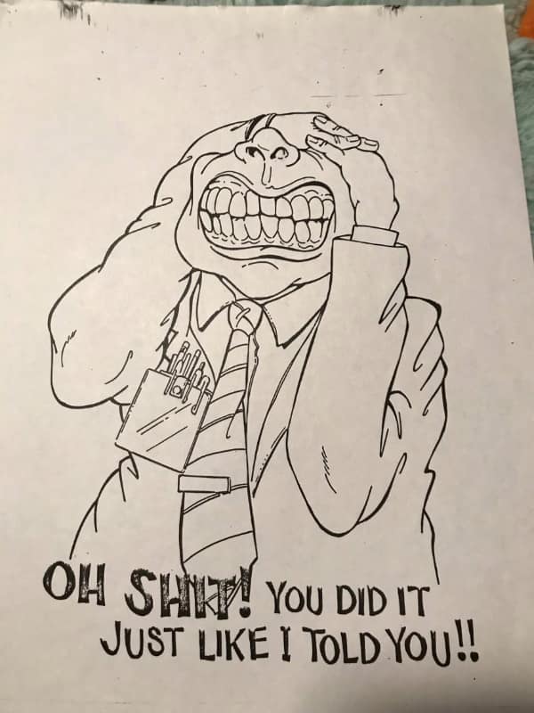 Frustrated office worker stressing out with Oh Shit You Did It caption ancient memes.