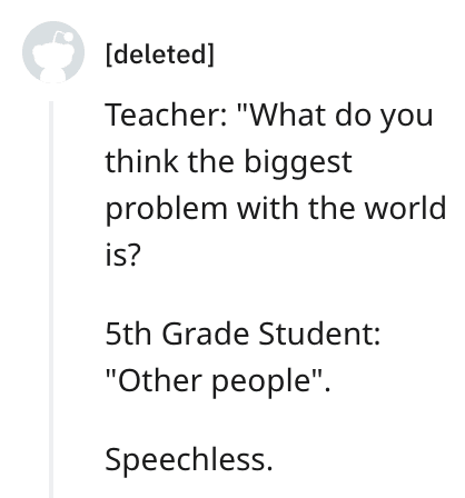 Fifth grade student identifying other people as the world's biggest problem.