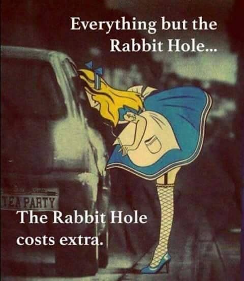 A vintage art style meme of Alice in Wonderland looking into a car window with a suggestive caption.