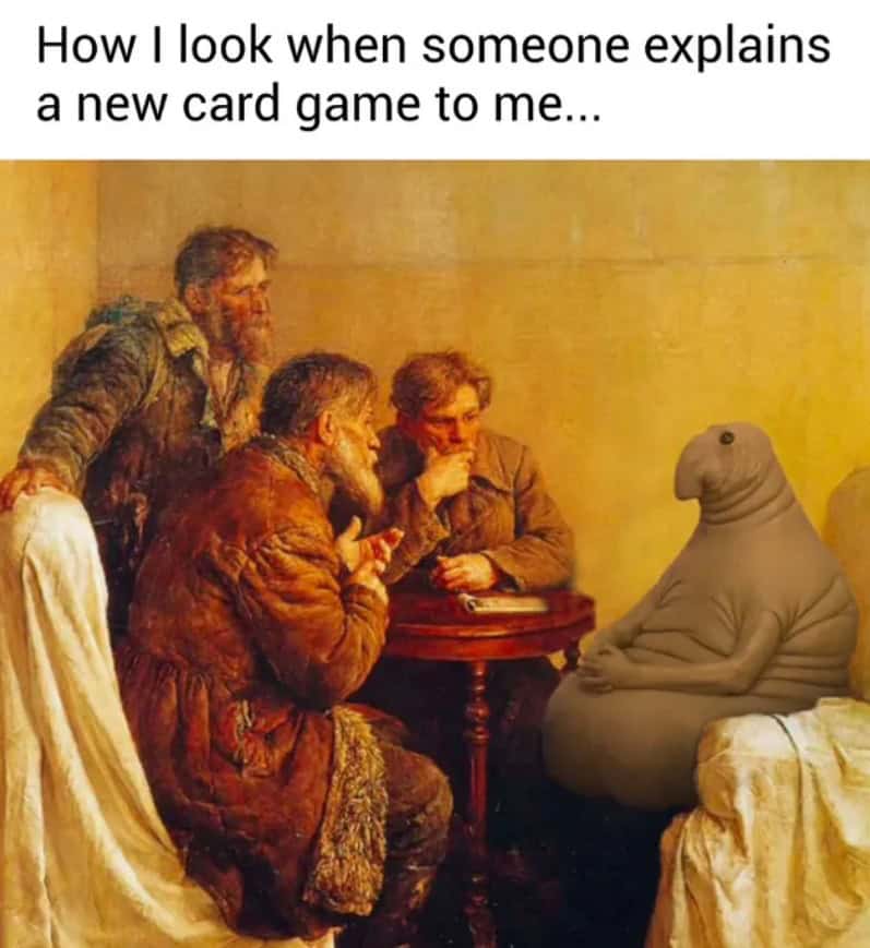 A classical art meme of a sad looking painted cat face realizing it has to work for 40 years.