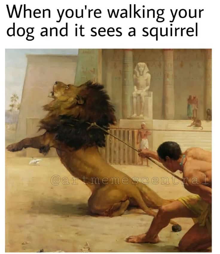 A classical art meme comparing hugging a terrifying demon monster to hugging a cat who is a good baby.