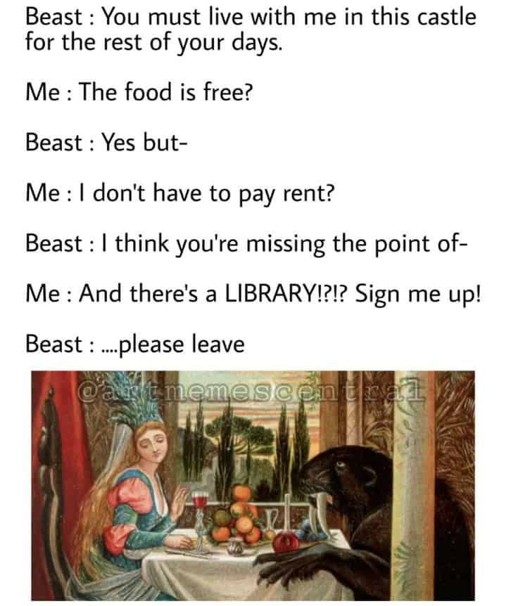 A classical art meme showing a muscular genie annoyed by an orange cat rubbing against his lamp.