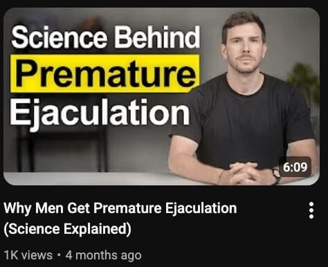 A serious funny youtube thumbnail explaining the science behind premature ejaculation with a man staring intensely.