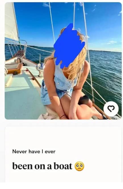 Profile photo on a boat directly contradicting prompt saying never been on boat.