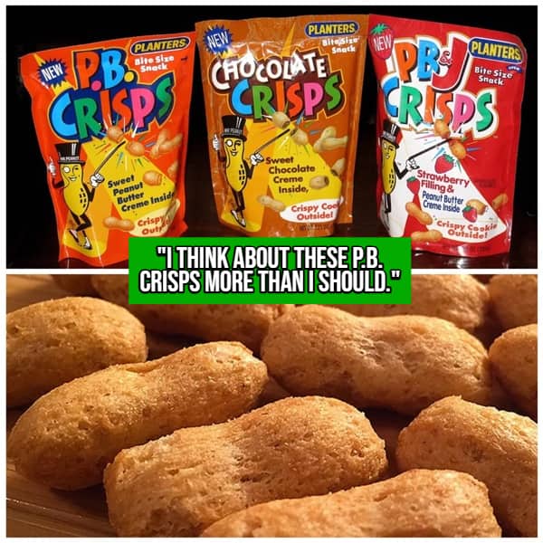 Bags of Planters PB Crisps and PB&J Crisps with peanut shaped snacks.