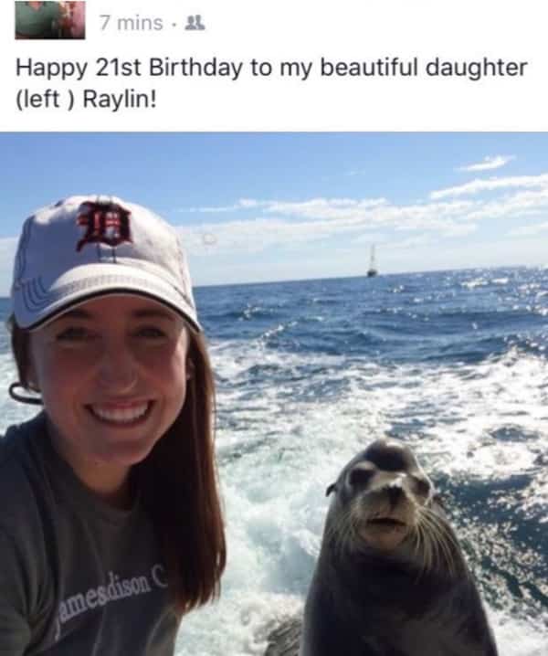 Facebook post clarifying the daughter is the girl, not the sea lion.
