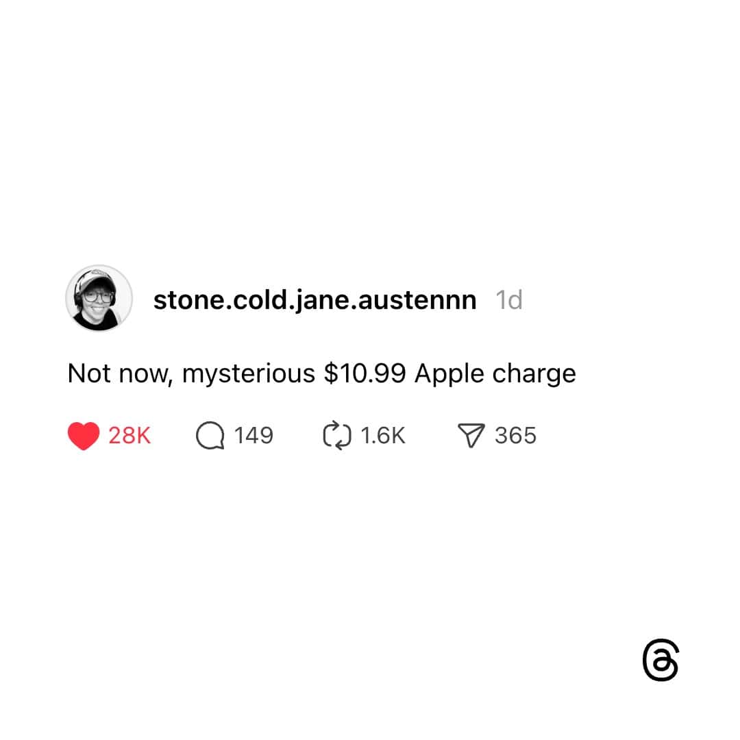 Tweet about ignoring mysterious Apple charge on bank statement.