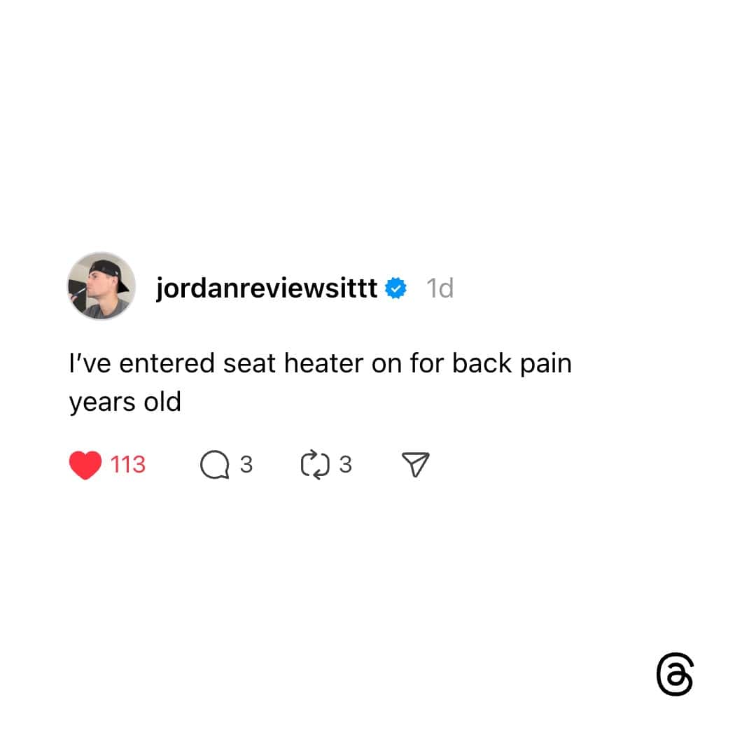 Tweet about using car seat heater for back pain relief.