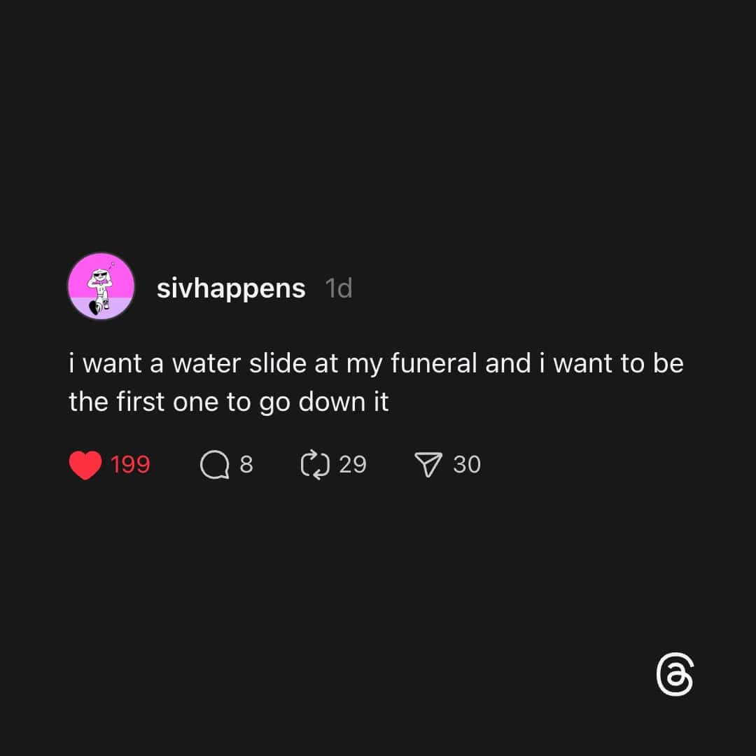 Tweet proposing water slide at funeral with coffin going first.