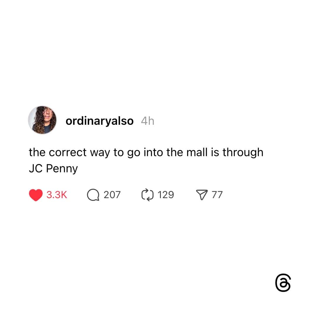 Tweet claiming JC Penney is the only correct mall entrance.