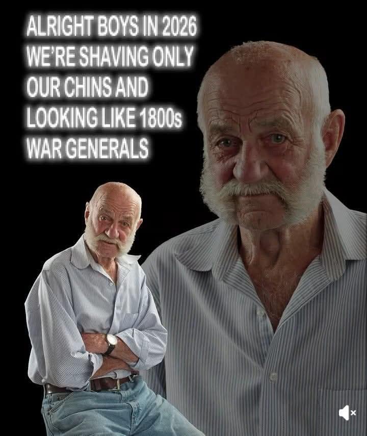 Meme predicting 2026 beard trends will mimic 1800s war general mutton chops.
