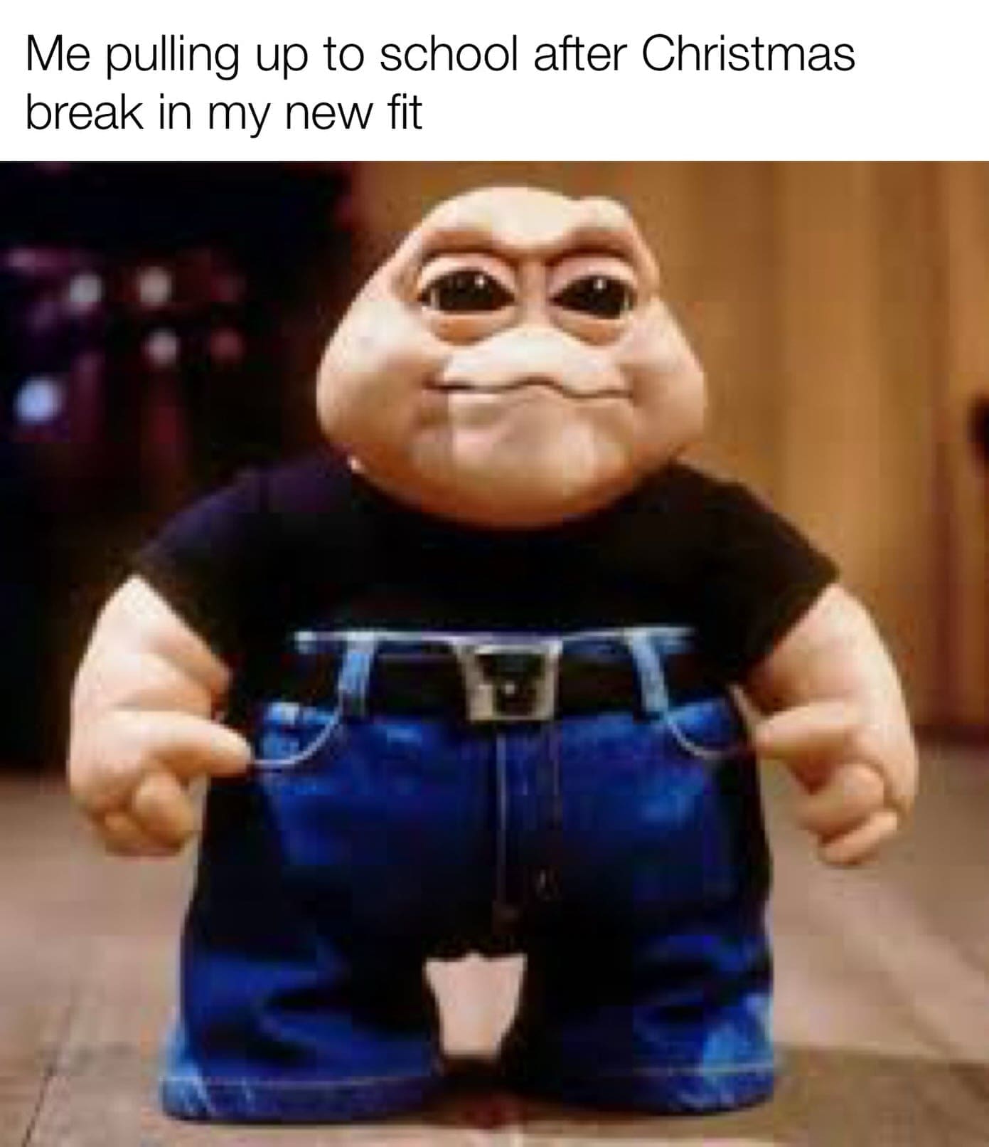 Baby Sinclair from Dinosaurs wearing a fresh outfit for the first day back at school.