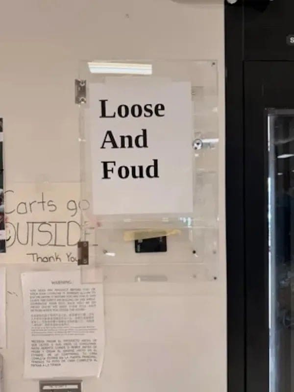Misspelled loose and foud sign on lost and found box funny meme.