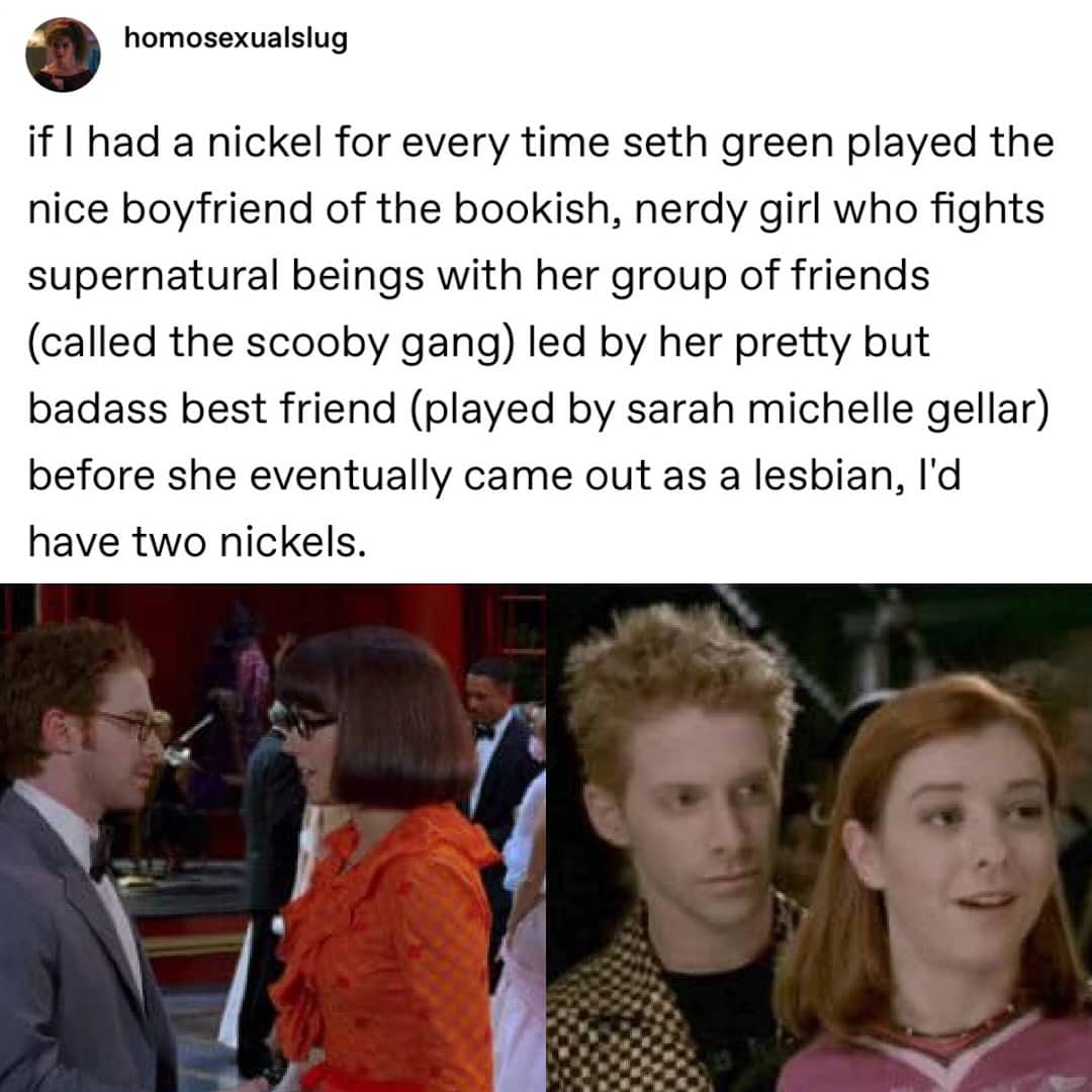 Seth Green in Scooby-Doo and Buffy the Vampire Slayer with a caption about specific recurring roles.